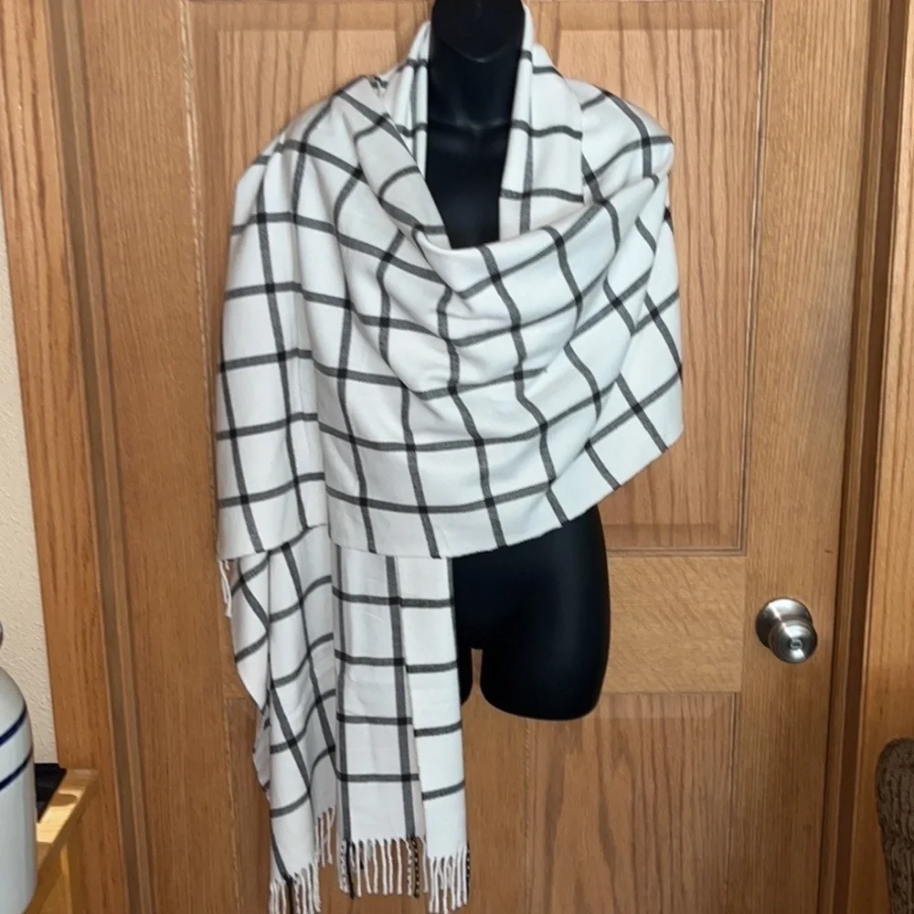 Winter white and black plaid wrap scarf